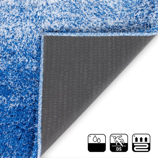 Tapis de Badmat Casa Pura - Wave - Antidérapant et Séchage Rapide - Blauw/ Wit - 70 x 100 cm