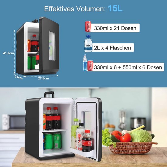 Mini-koelkast met koel- en warmtefunctie, 16 liter, multifunctionele