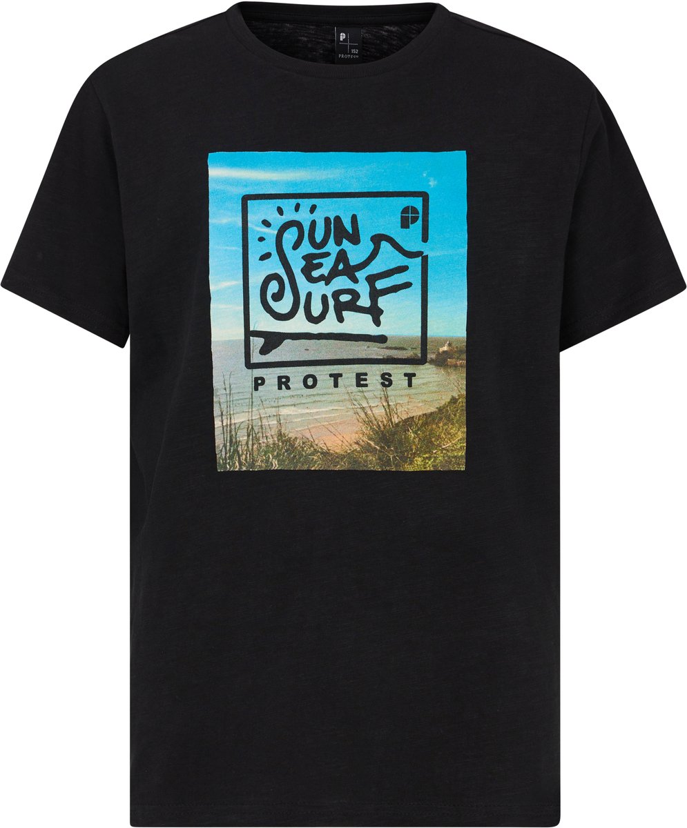 Protest Prtpeter Jr – T shirt Jongens – Korte mouwen – Ronde hals – Geplaatste print Zwart
