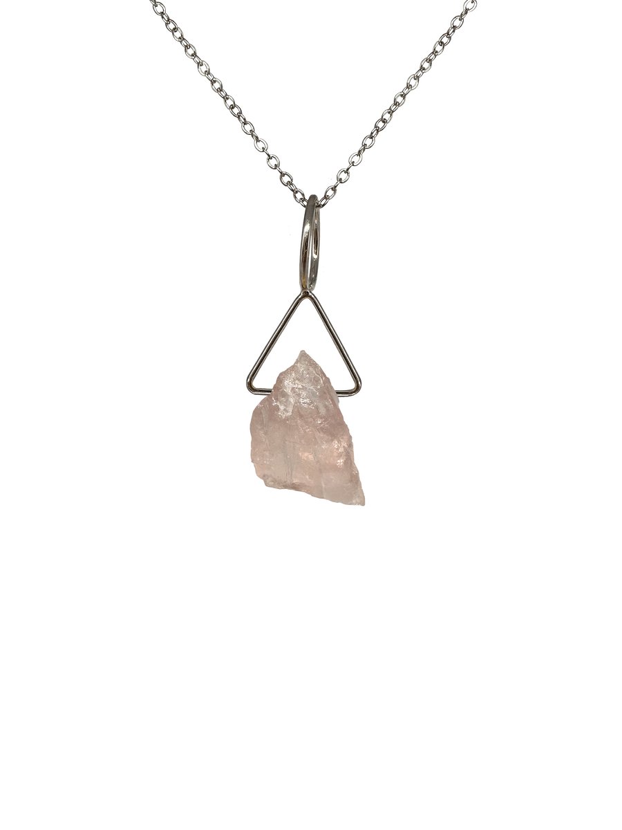 Rozenkwarts edelsteen ketting met hanger dames - Sieraden - Roestvrij staal ketting - Zilverkleurige ketting - 50cm + 5cm - Perfecte cadeau voor je dierbaar