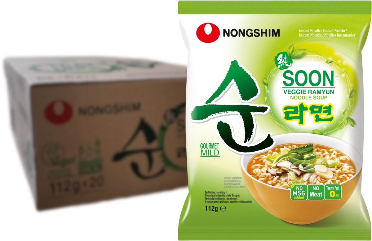 NONGSHIM Instant Noodle Soon Veggie - 112g x 20 stuks - voordeelverpakking - Veganistisch Vegetarische Ramen - HALAL