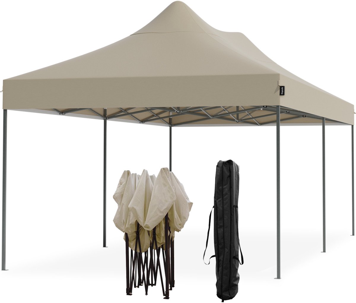 Bol.com LifeGoods Partytent - Opvouwbaar - 3x6 m - Easy Up - Paviljoen - Waterdicht - Draagtas met Wieltjes - Beige aanbieding