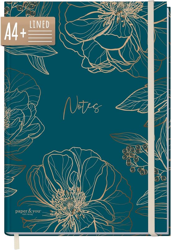 Paper&you® Dotted Journal A5 – Gestippeld Notitieboek, 156 Pagina's, Elastiek, Lint, Blue Daisy, FSC-papier, Duurzaam En Klimaatvriendelijk
