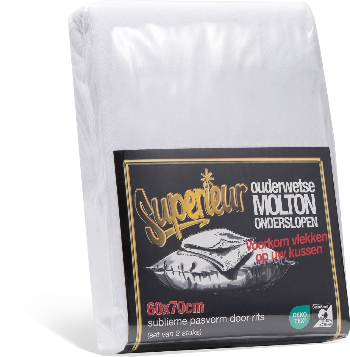 Superieur Molton Kussenslopen - 60x70cm - 2 Stuks - Beschermt Uw Hoofdkussens. Dikke katoenen molton kwaliteit. Met rits