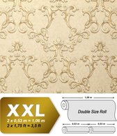 Barok behang EDEM 9085-21 vliesbehang hardvinyl warmdruk in reliëf gestempeld met 3D bloemmotief glanzend crème parelwit licht ivoorkleurig parelmoer-goud 10,65 m2