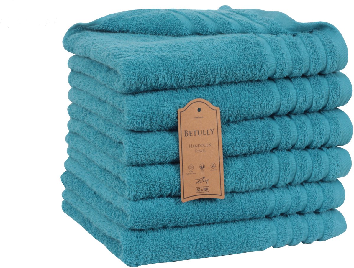 Betully ® Benjamin- Handdoeken 50 x 100 cm - set van 6 - Hotelkwaliteit – Zware kwaliteit 500 g/m2 Turquoise