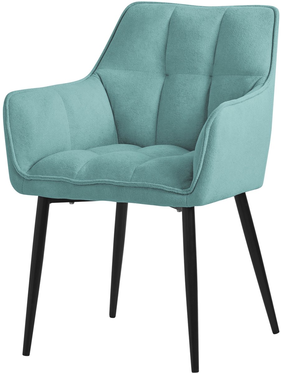 ml-design eetkamerstoelen in badstof, petrol, keukenstoel met dikke gestoffeerde zitting & metalen poten, woonkamerstoel met rugleuning en armleuningen, ergonomische loungestoel fauteuil