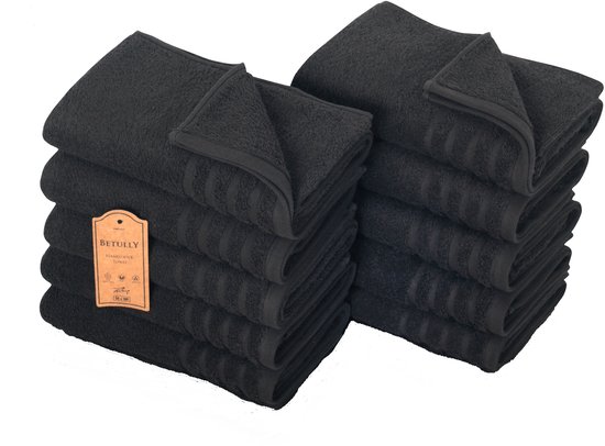 Betully® Woop - Handdoeken 50 X 100 Cm - Set Van 6 Hotelkwaliteit Zware Kwaliteit 500 G M2 Zwart