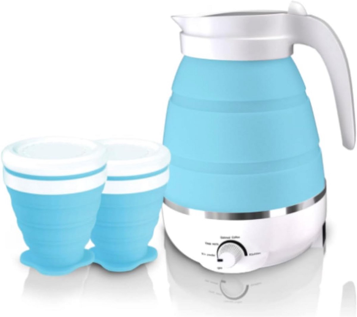 Opvouwbare elektrische waterkoker 0,6L - Draagbare reiswaterkoker met snelkookfunctie en 2 opvouwbare kopjes
