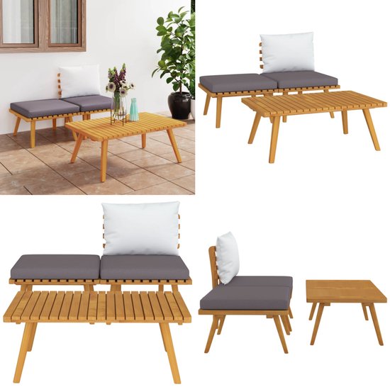 vidaXL Ensemble de jardin Bois d'acacia - Salon - 60 x 65 x 65 cm - Gris foncé / Wit - Banc de jardin