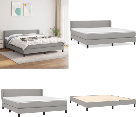 vidaXL Boxspring avec matelas Tissu Gris clair 180x200 cm - Boxspring - Sommiers - Lit - Meubles de couchage