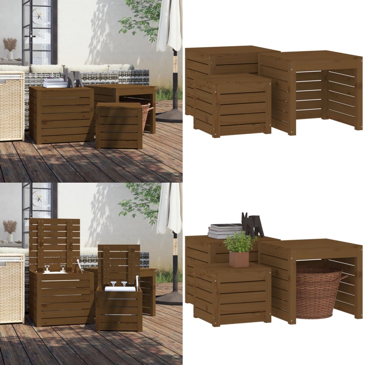vidaXL - 3-delige - Tuinboxset - massief - grenenhout - honingbruin