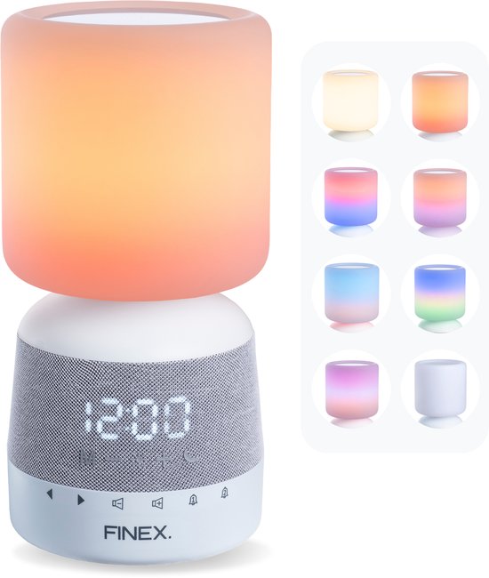 Lamp met nachtlampfunctie en weergave van 8 verschillende LED-kleuren.