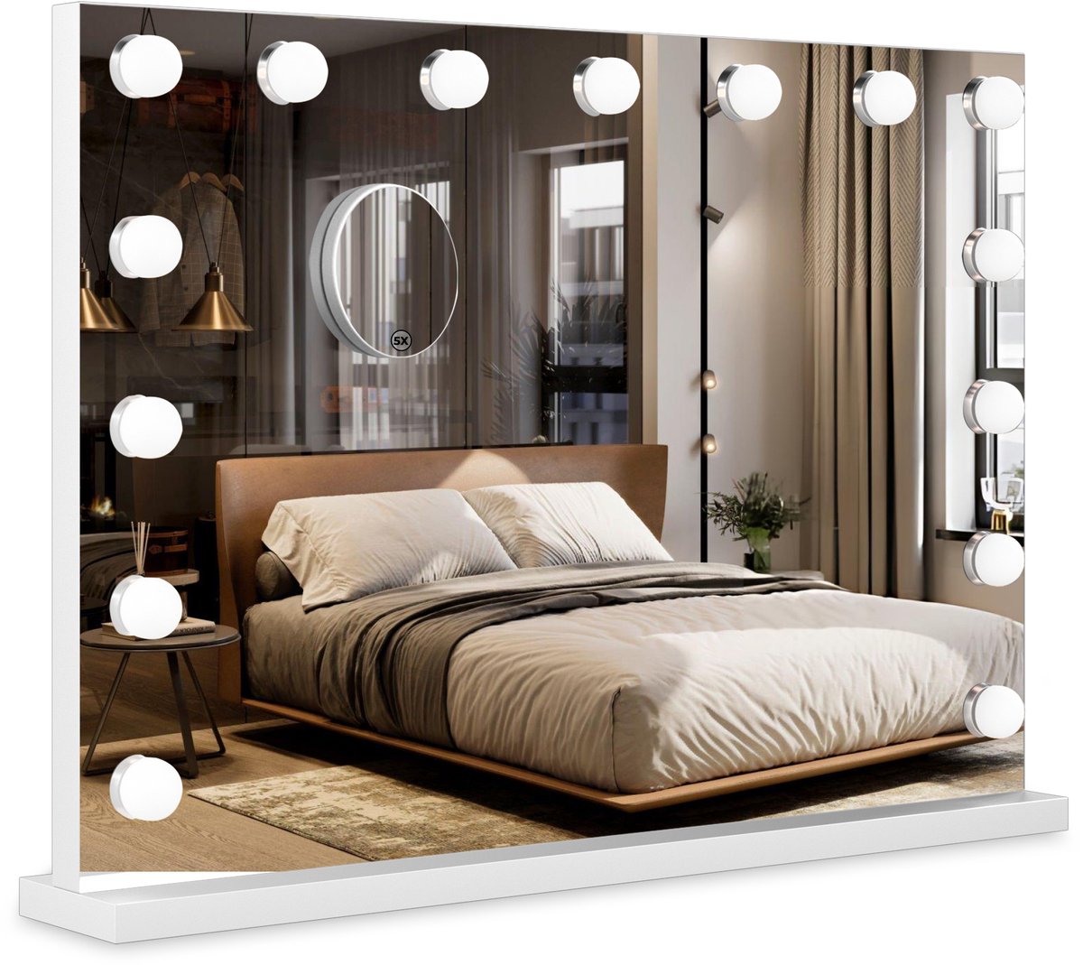 Goedkoopste Bayt Make Up Spiegel met Verlichting - Hollywood Spiegel met verlichting - Spiegel met Verlichting - Dimbaar - 5x Vergroting - 58x46cm - Wit