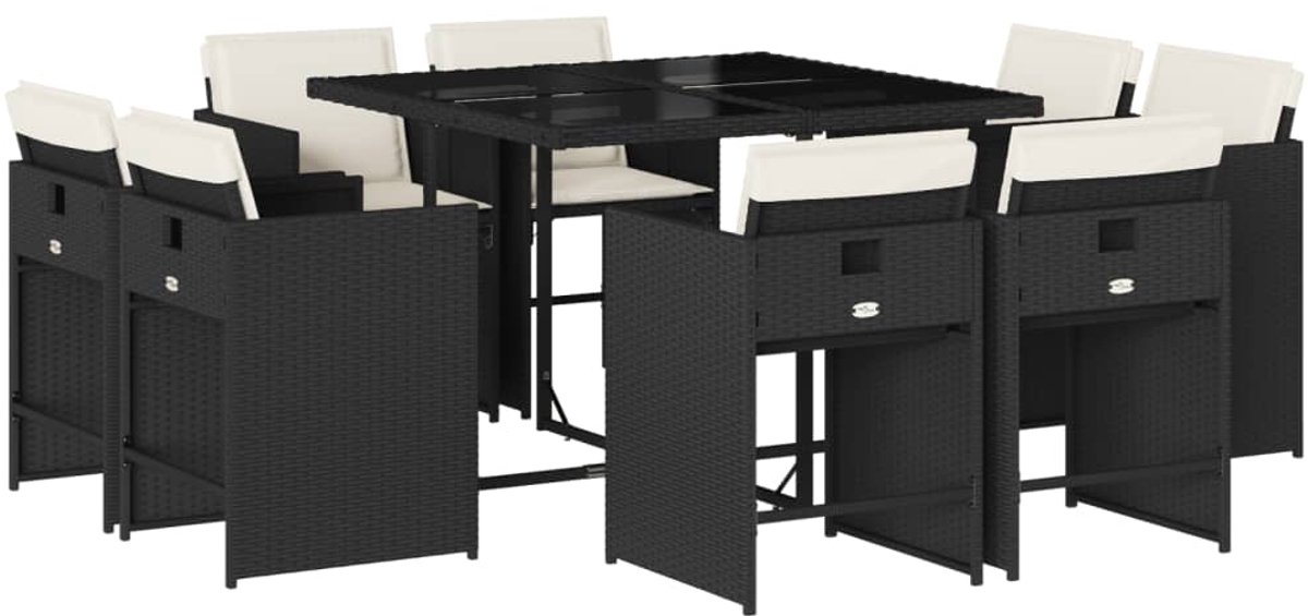 The Living Store 9-delige Tuinset poly rattan zwart - Tuinmeubels - Tuinset - Eetkamerset - Buitentafel - Tuinstoelen