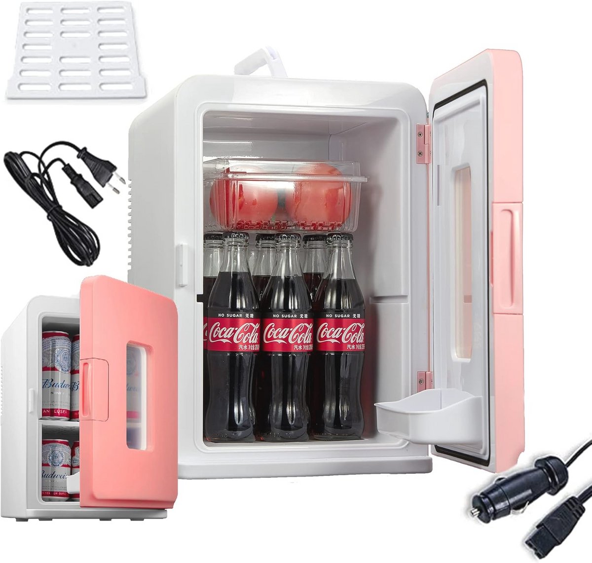 Minikoelkast voor kamer 15L - Draagbare Koel- en Verwarmingskoelkast voor Auto en Thuis gebruik - Perfect voor Drankjes, Cosmetica en Snacks - Roze