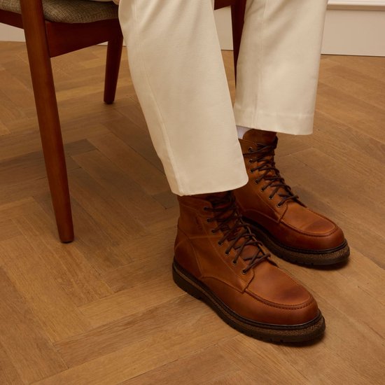 Manfield - Homme - Bottines à lacets en cuir cognac - Taille 40