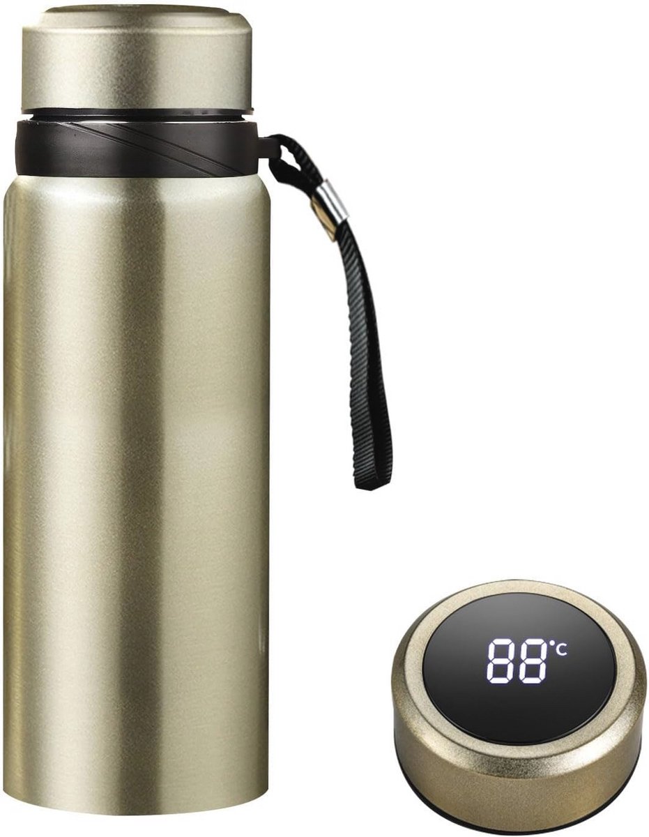 Slimme Waterfles met Digitale Temperatuurweergave en Infuser - Dubbelwandige Roestvrijstalen Reismok
