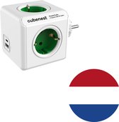 Cubenest Stekkerblok Powercube Original USB PD 20W, USB A+C, 4-voudig, wit/groen, F-type Schuko, max 16A/250V~3680W, Overstroom, Overspanning, Overtemperatuur, Kortsluiting en Thermische Beveiliging