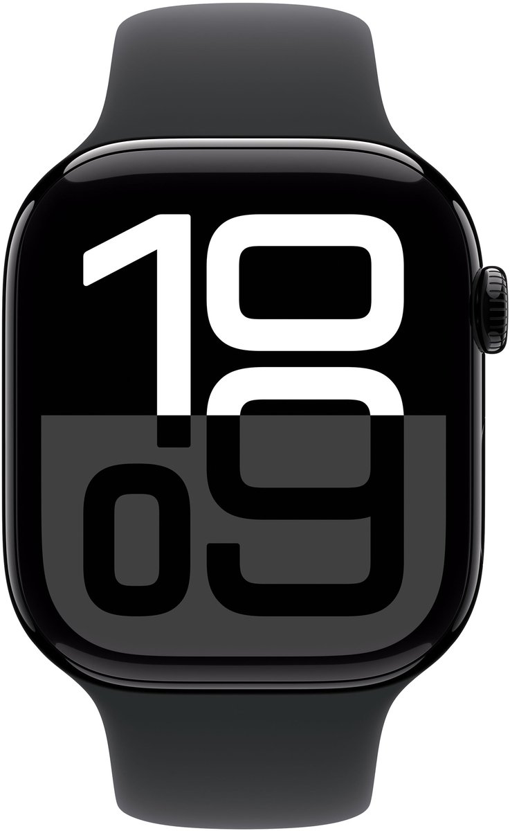 Apple Watch Series 10 - Wifi - 46mm - Zwarte Aluminium Case met Zwart Sportbandje - M/L