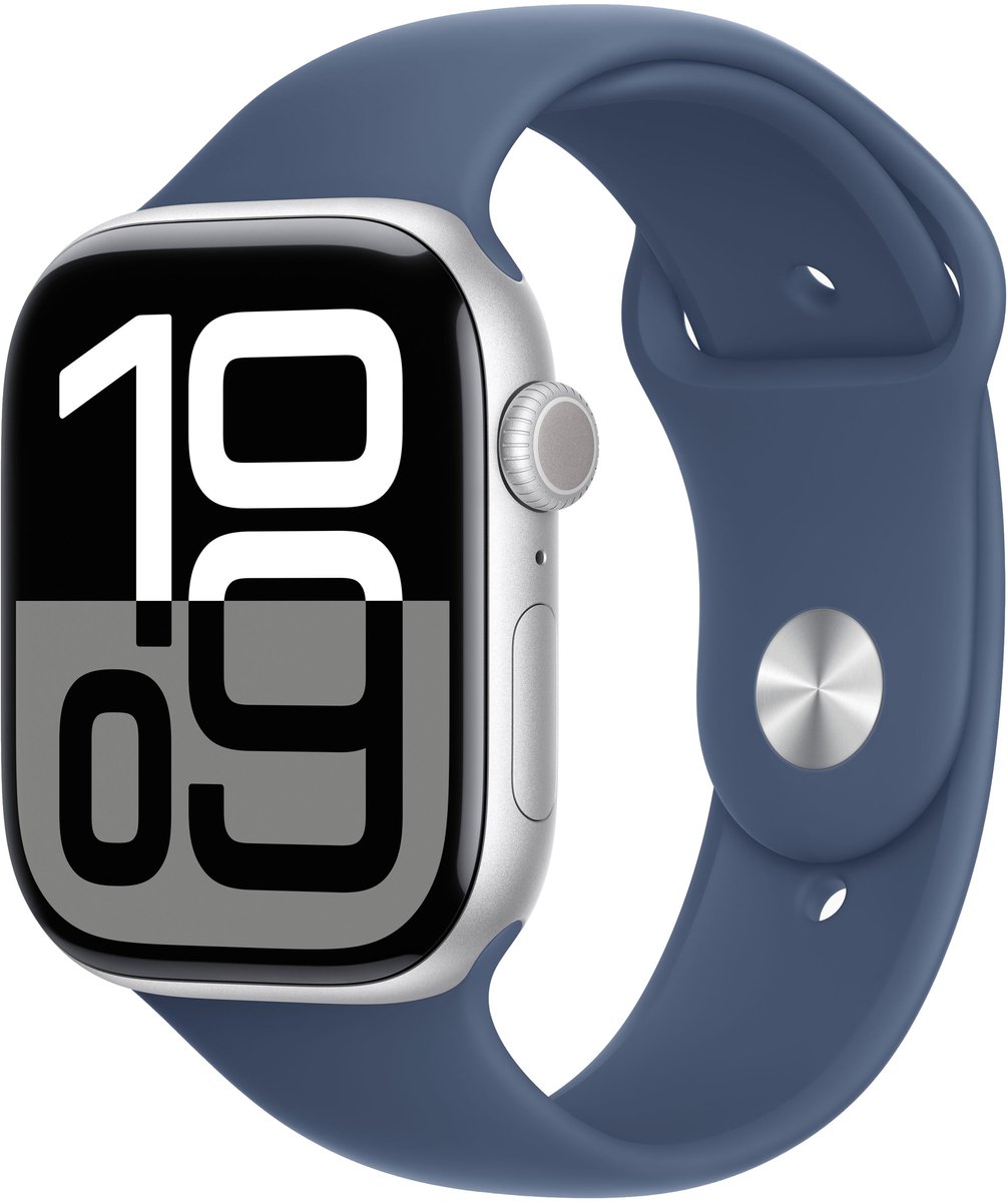 Afbeelding 3 van Apple Watch Series 10 - Wifi - 42mm - Zilveren Aluminium Case met Denim Sportbandje - S/M