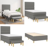 vidaXL Lit à sommier tapissier - Gris foncé - 203 x 100 x 118/128 cm - Tête de lit réglable - Matelas à ressorts pocketvering - Soutien moyennement ferme - Surmatelas doux pour la peau - Banc multifonctionnel - Lit