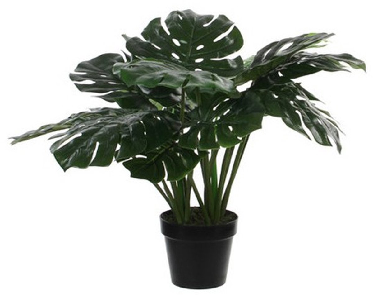 Mica Decorations Groene Monstera/gatenplant kunstplant 60 cm in zwarte pot - Kunstplanten/nepplanten