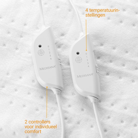 Dubbele witte MEDISANA bediening met 4 temperatuurstanden en autostop functie.