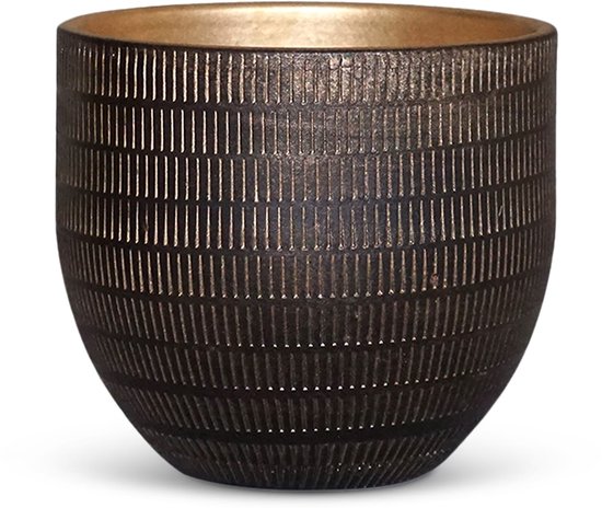 Bloempot voor Binnen - Aardewerk - Zwart Goud - Ø24 cm