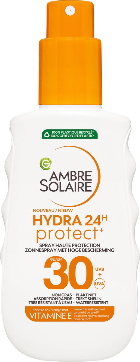 Goedkoopste Garnier Ambre Solaire Hydra 24H Protect Zonnebrandspray SPF30 - Niet vet - Waterresistent - Vitamine E - beschermt en hydrateert – 150ml