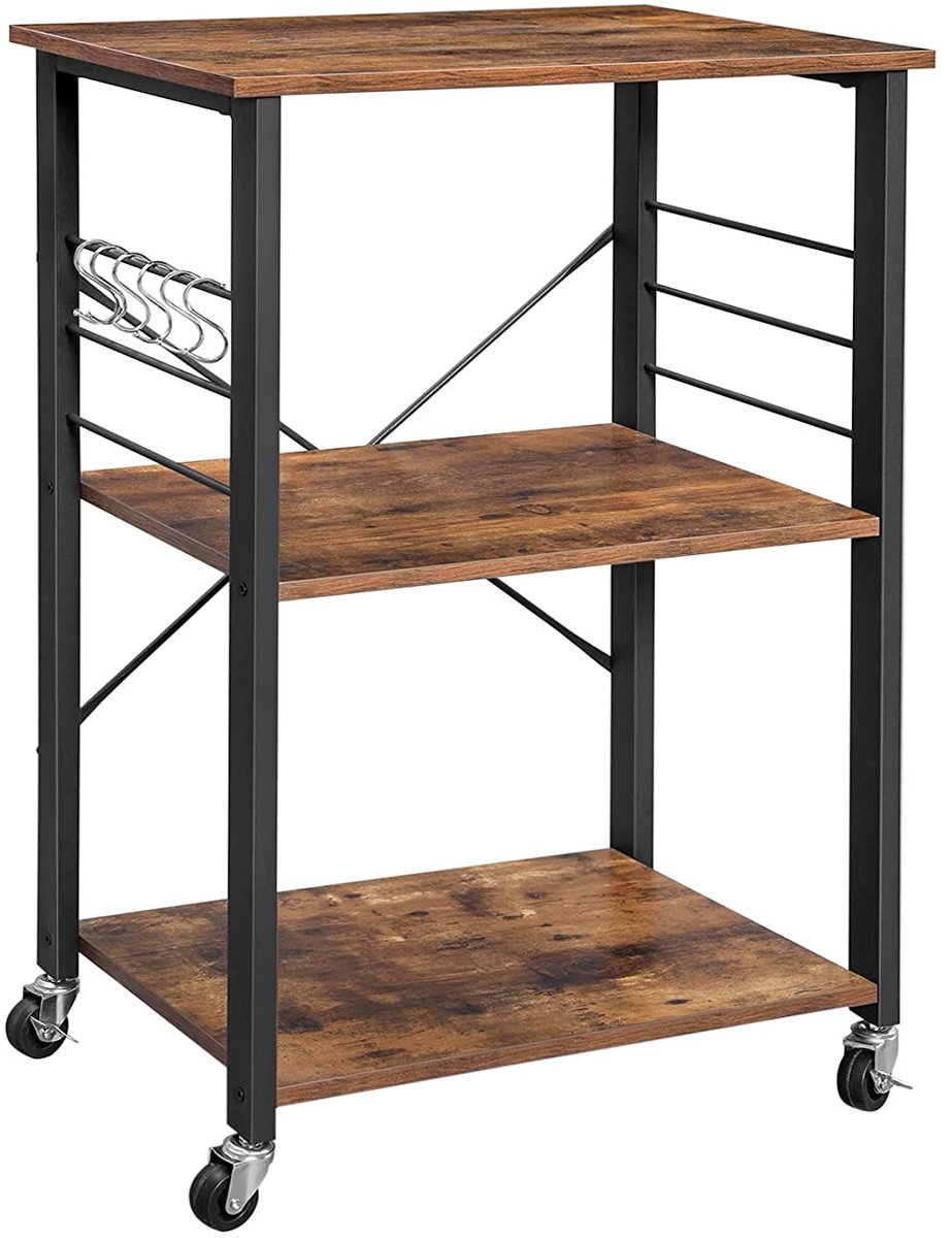 Kastje op Wielen - Rustiek bruin en Zwart, Industriële Stijl, Stalen Frame, Kleur, Voor Keuken, Slaapkamer, Woonkamer of Kantoor, 89 x 60 x 40 cm, Max. 80 kg