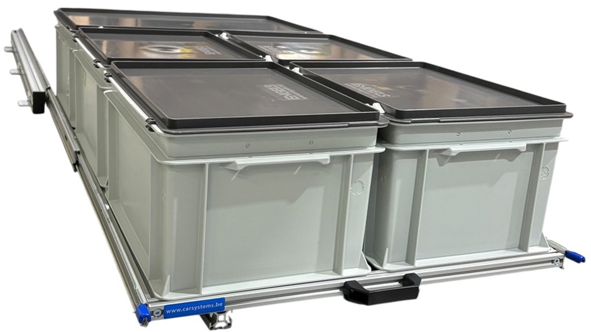 aluminium schuifframe voor camper 120x60 cm - 130 kg belastbaar - met 5 gesloten normbakken