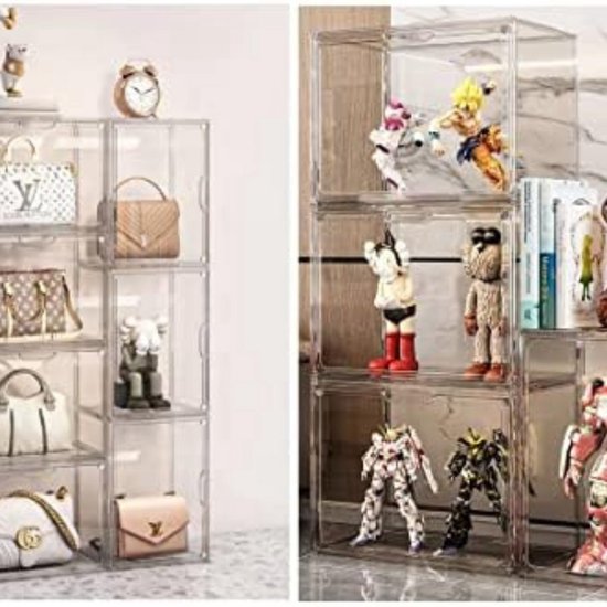 Vitrine Acryl Transparant voor Poppen Figuren met standaard, 3 Stuks 36 x 23 x 27 cm Tentoonstellingsdoos Stofdicht Waterdicht voor Funko Pop Verzamelaars Model Minifiguren