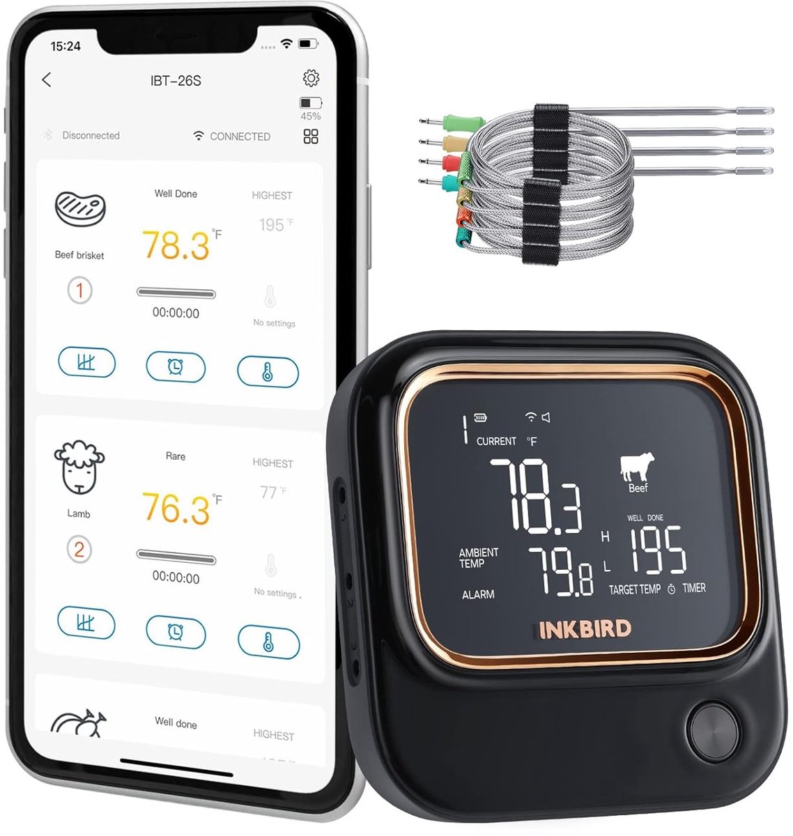 Vleesthermometer met WiFi en Bluetooth voor Oven en BBQ - Slimme App