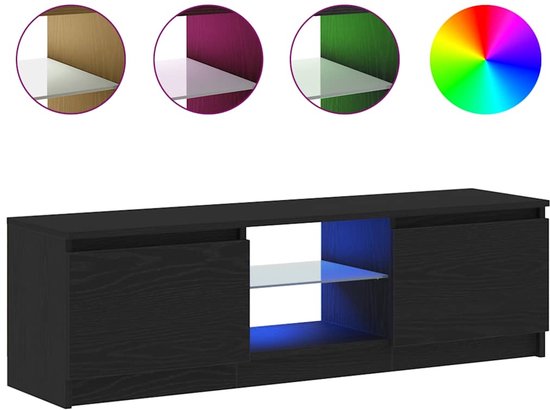 vidaXL - Meuble TV - avec - LED - 120x30x36 - cm - traité - bois - noir - chêne