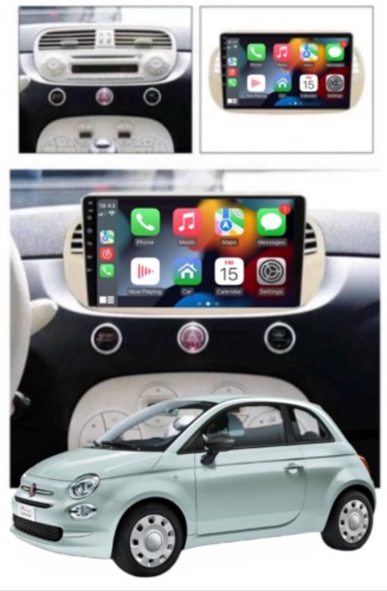 ADIVOX 9 inch geschikt voor Fiat 500/Abarth Android 14 2GB/32GB Quad Core CarPlay/Auto/Wifi/RDS/DSP