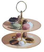 Harmony Etagère Eindtafel plateau 2-laags cake snack gestreept Oranje met Goud