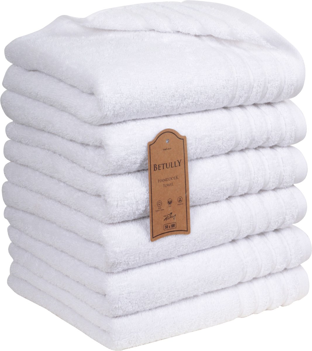 Betully ® Magti - Handdoeken 50 x 100 cm - set van 6 - Hotelkwaliteit – Zware kwaliteit 500 g/m2 Wit