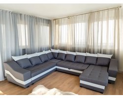 Meuba Home® - Hoekbank Icardi - U-Bank met bedfunctie en opbergruimte - Grijs Wit