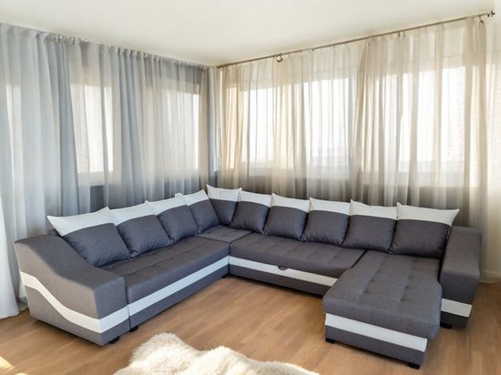 Meuba Home® - Hoekbank Icardi - U-Bank met bedfunctie en opbergruimte - Grijs Wit