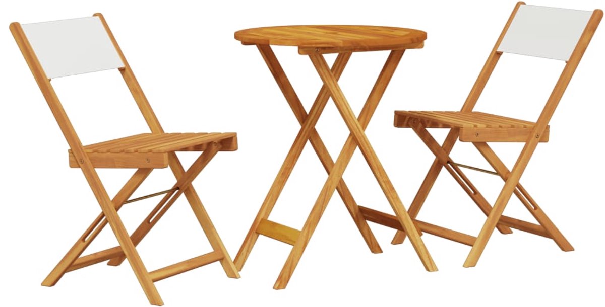 The Living Store 3-delige Bistroset stof en massief hout crèmewit - Bistro Set - Acacia Hout - Buitentijmueblear - Tuinstoelen - Tuintafels