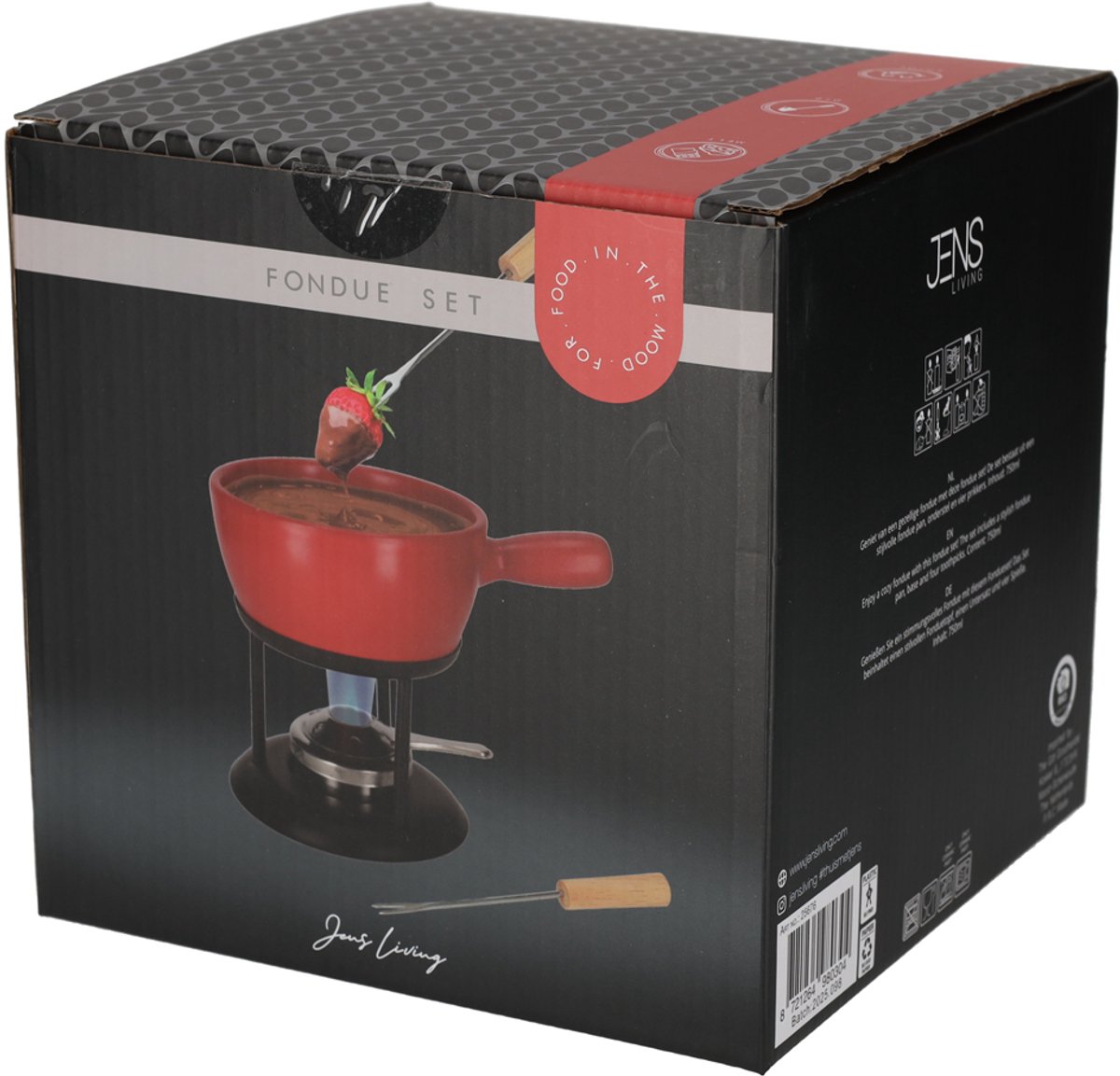 JENS Living Fondue Set Rood Large - Keramische Fondueset met Brander en 4 Vorkjes – foto 2