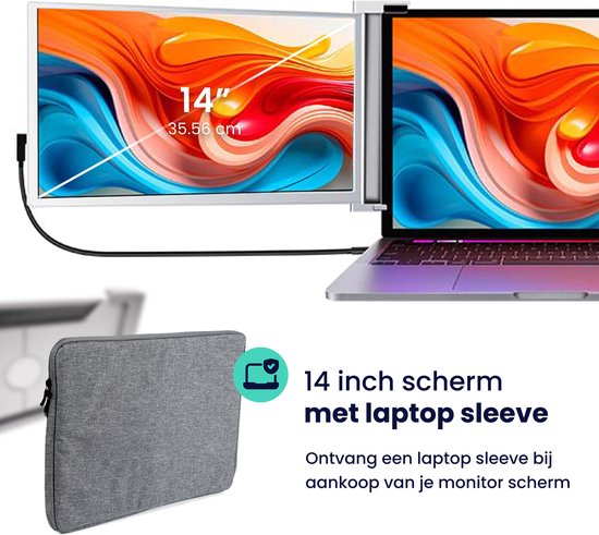 Écran Extra pour ordinateur portable Horivue - 14,1 pouces - Full HD - Avec Enceintes - Moniteur portable - Extension d'écran pour ordinateur portable portable - Convient aux Ordinateurs portables de 14 à 17 pouces