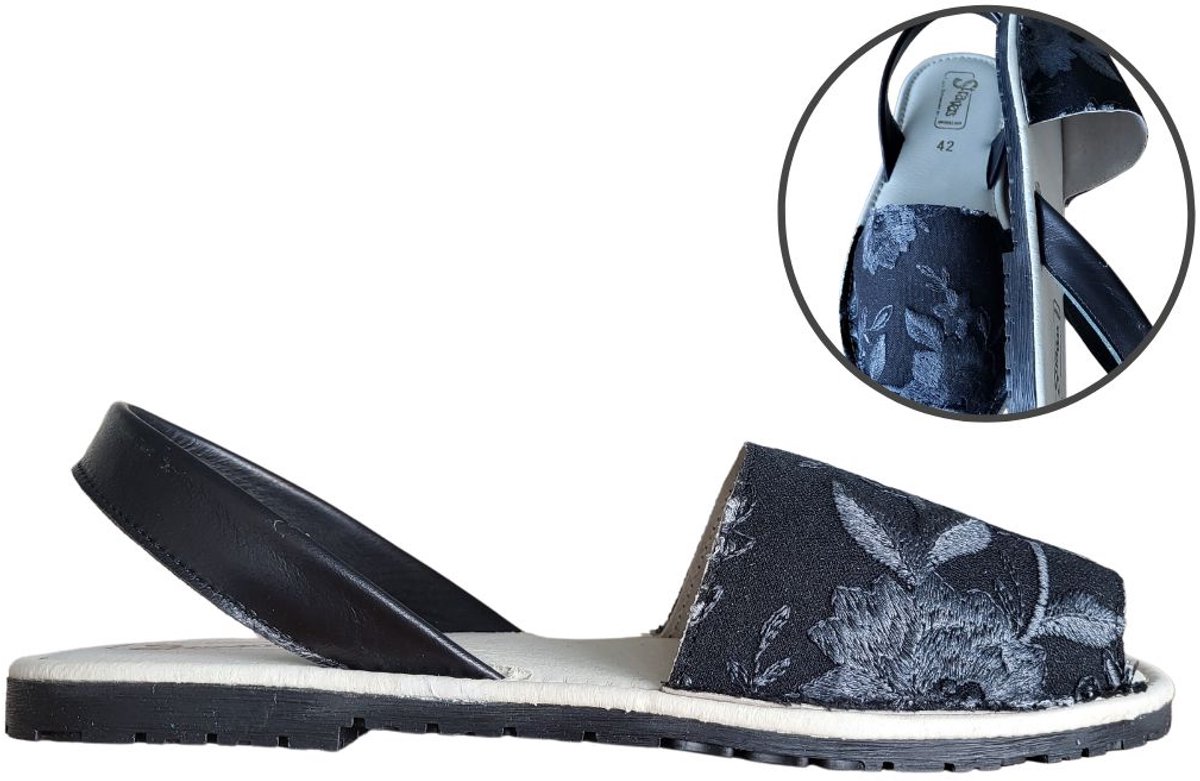 Stravers - Maat 44 Menorquinas Geweven Bloemmotief Spaanse Sandalen Dames Grote Maten