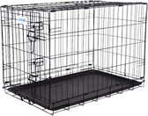 Lendo Online Hondenbench met onderbak opvouwbaar met handvat - 2 deuren en 2 sloten - 90x60x67cm- Hondenhok - Hondenkooi - Kattenbak - Extra stevig staal!