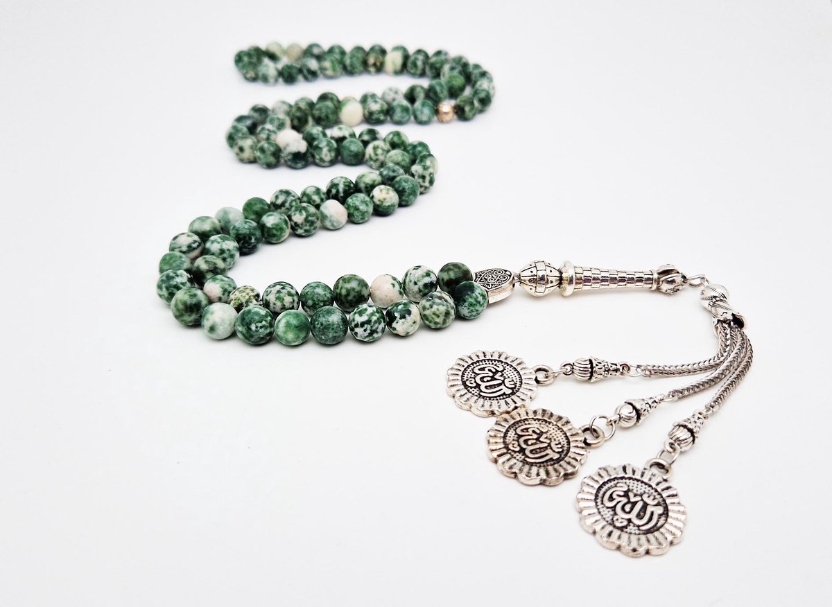 Handgemaakte tesbih "Tasbih" natuursteen "Qinghai hade" - Aantal kralen 99 - Diameter kralen 8MM - met metaal tassel "Allah" - Een mooi cadeau-idee