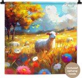 Tapisserie murale 60x60 cm - Moutons - Prairie - Fleurs - Tapisserie - Tapisseries