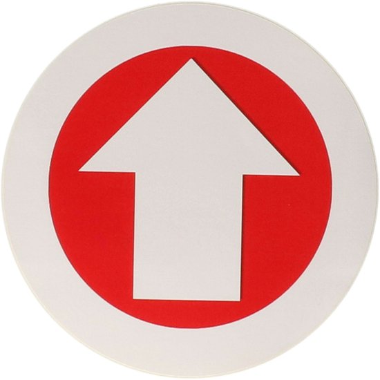 Pijl Sticker Rond Accent pijl sticker - 10x - Rond Dia 15 cm - wit/rood met witte pijl ...
