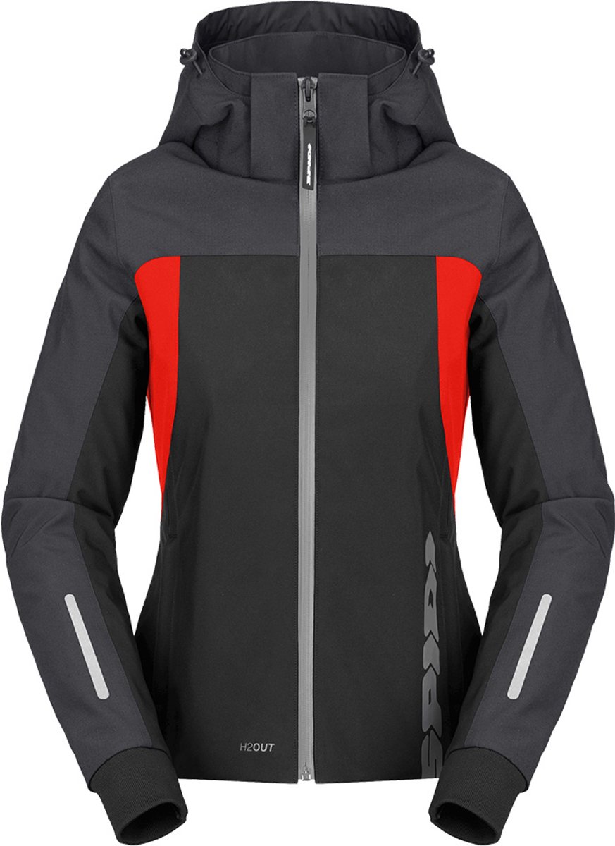 Spidi H2Out II Hoodie Dames Zwart Antraciet Fluo Rood - Jas