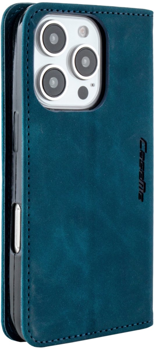 Mobile5 - iPhone 16 Pro Max Bookcase Hoesje - Blauw - Kunstleer - Anti Shock